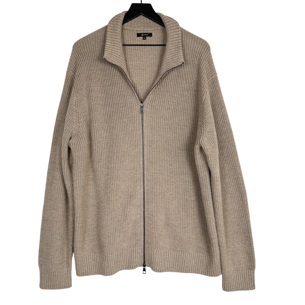 Quince Mens Australian Merino Wool Full Zip Sweater Malted Toffee - XL